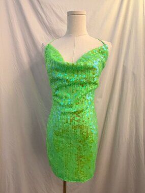 AKIRA Iridescent Sequin Halter Mini Dress